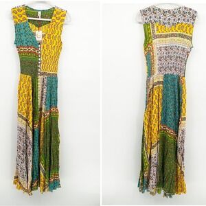 NWT RAGA Womens Boho Patchwork Hippie Mixed Print Floral Maxi Dress Size M